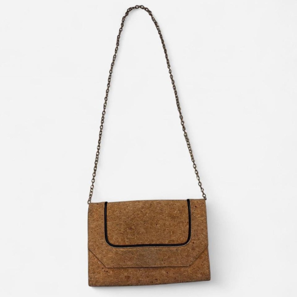 Sondra Roberts Squared Cork Clutch Chain Strap Envelope‎ Flap Evening Bag